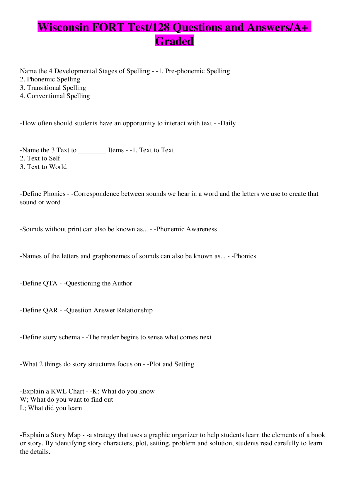 Preview image for Wisconsin FORT Test/128 Questions and Answers/A+ Graded